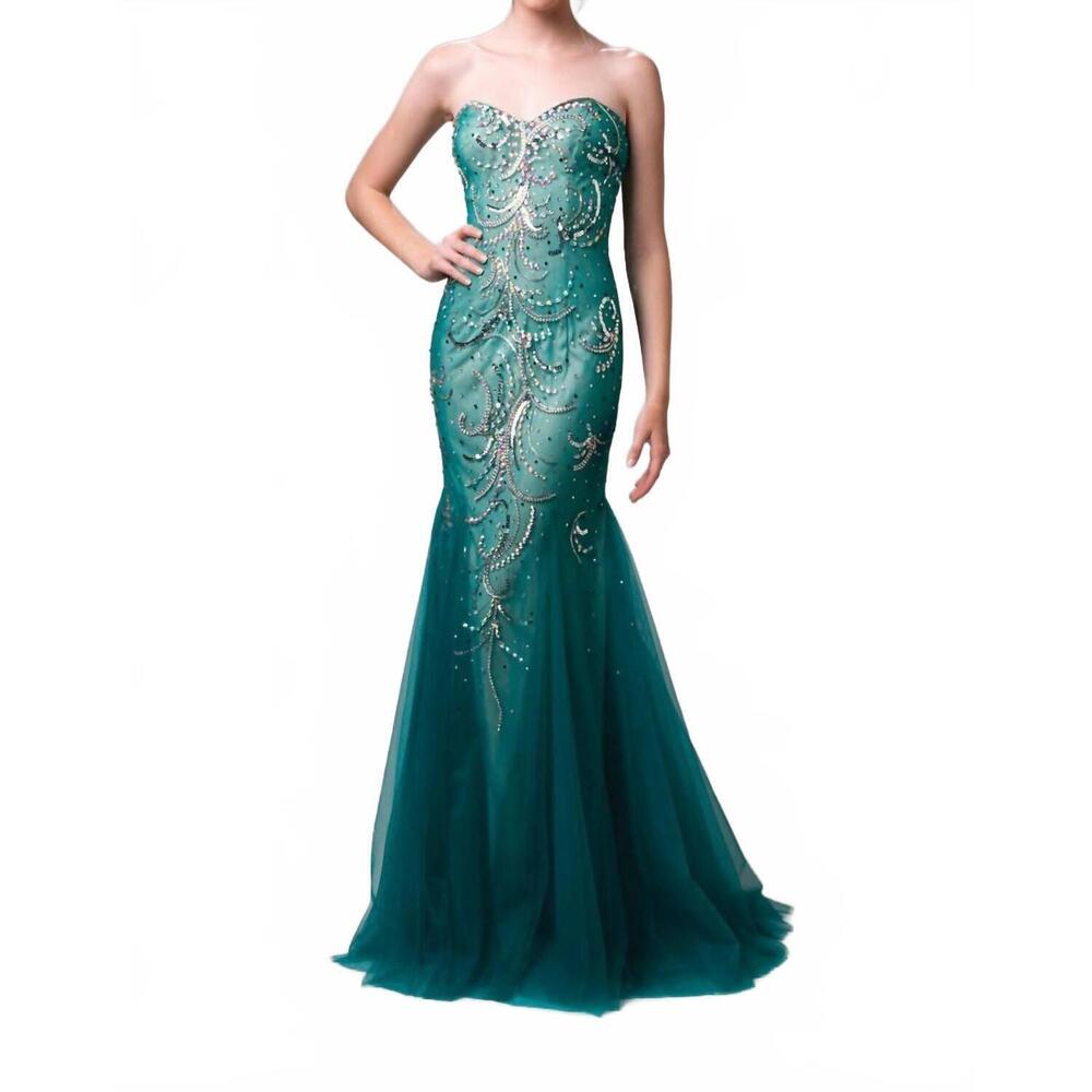 NEW KARISHMA CREATIONS strapless maxi mermaid dress in teal